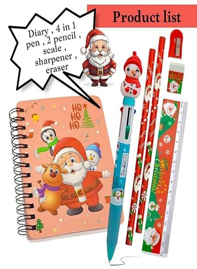 AMANVANI Christmas Return Gift Stationery Set, Stationery For School (pack of 3 items) Stationery For Christmas Party, Diary Pen Set, Christmas Theme Pencil Eraser Kit, Christmas Gift Set - Image 4